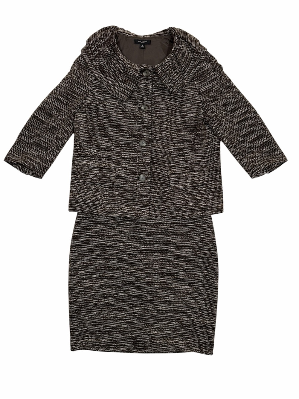 Ann Taylor two-piece tweed skirt suit brown blazer sz 8 skirt sz 10 wool blend